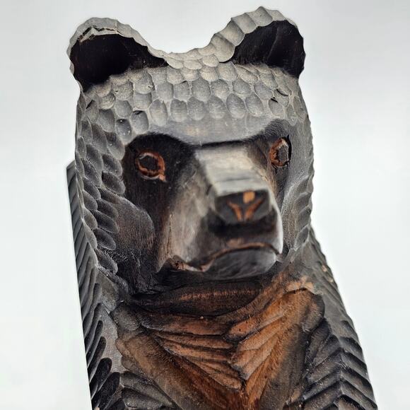 Vintage Hand Carved Wooden Bear Bookends Rustic Folk Art Cabin Lodge Decor - Picture 3 of 7